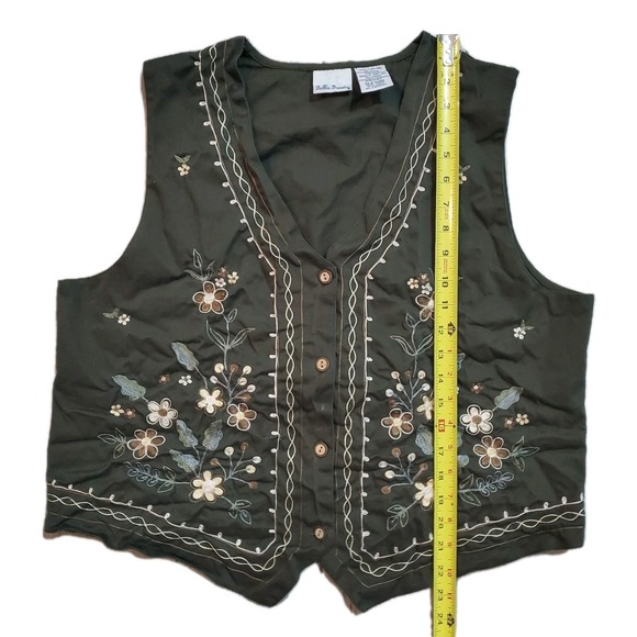 Bobbie Brooks Green Embroidered Floral Cotton Vest Large Cottagecore VTG 90s Mom - Picture 3 of 5